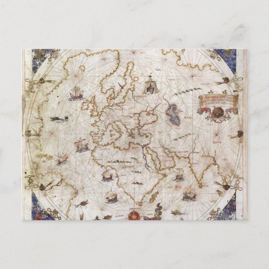 Carte Postale Graphique de Portolan du monde | 1519 (Devant)