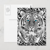 Carte Postale Graphique de tigre noir et blanc aux yeux bleus (Devant / Derrière)