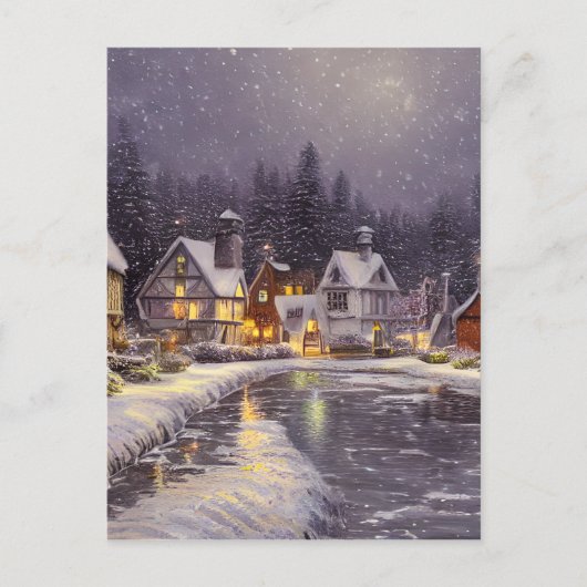 Carte Postale Graphique de village de neige (Devant)