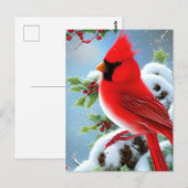Carte Postale Graphique d'oiseaux du cardinal neige (Devant / Derrière)