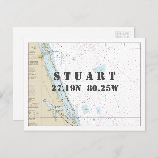 Carte Postale Graphique Nautique Stuart FL Latitude Longitude (Devant / Derrière)