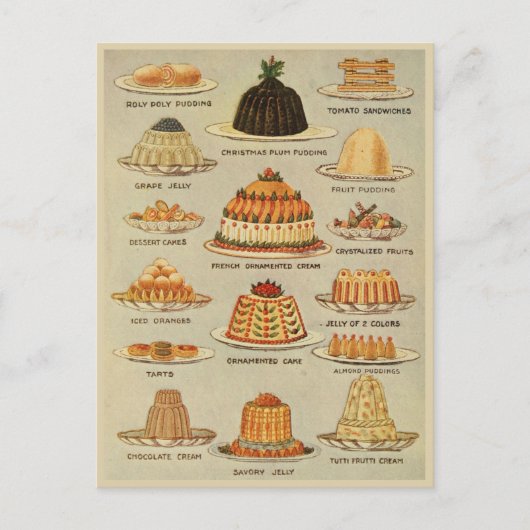 Carte Postale Graphique Vintge Desserts Illustration Cuisine His (Devant)