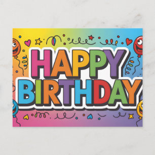 Carte Postale Graphisme coloré et vibrant "JOYEUX ANNIVERSAIRE"