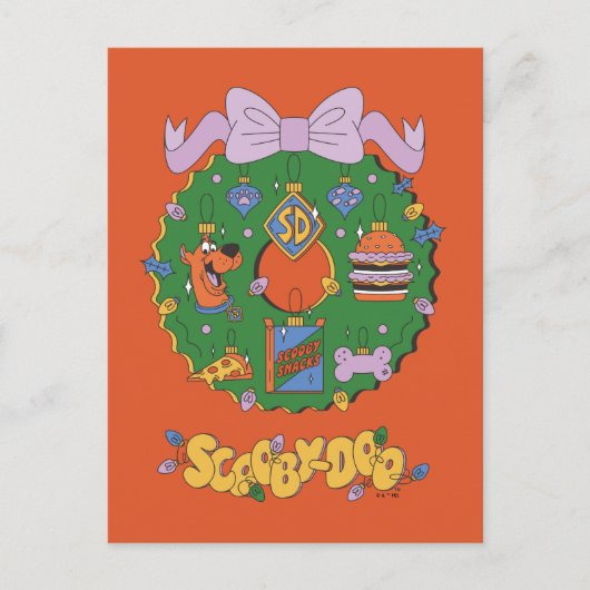 Carte Postale Graphisme de couronne de snacks de Noël de Scooby- (Devant)