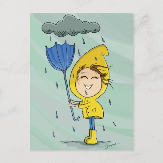 Carte Postale Graphisme de la journée de la fille mignonne Rainy (Devant)