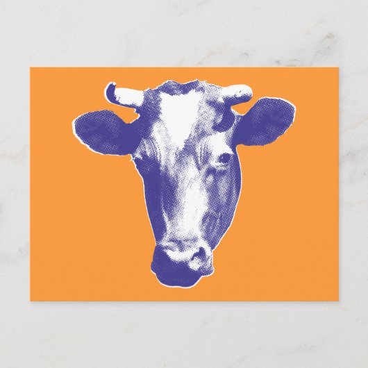 Carte Postale Graphisme de vache en pop art violet (Devant)