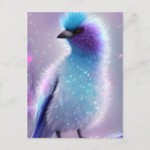 Carte Postale Graphisme d'Oiseau Fluffy Bleu Cute