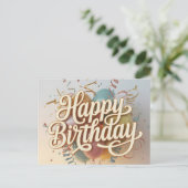 Carte Postale Graphisme élégant "Joyeux Anniversaire" en script  (Debout devant)