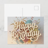 Carte Postale Graphisme élégant "Joyeux Anniversaire" en script  (Devant / Derrière)