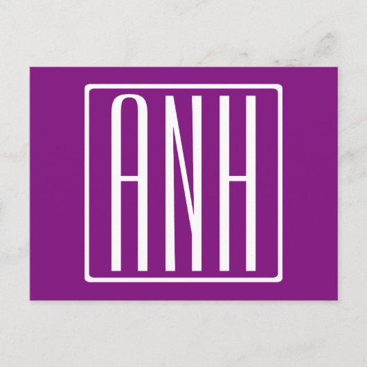 Carte Postale Gras moderne 3 initiales Monogramme | Blanc et pou (Devant)