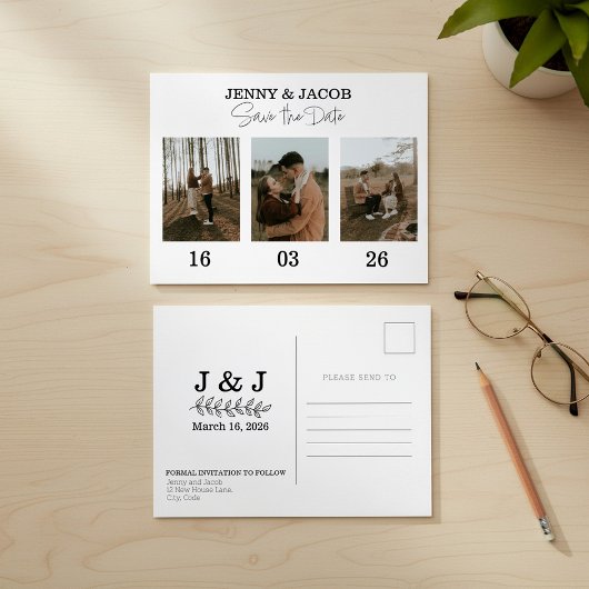 Carte Postale Gras Photo Collage dates Enregistrer la date