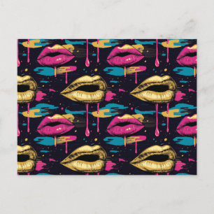Carte Postale Gras Pop Art Lips Motif avec des gouttes vibrantes