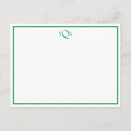 Carte Postale Grass vert et blanc Monogramme note plat (Devant)