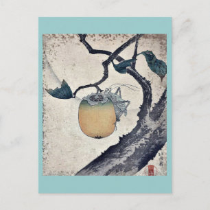 Carte Postale Grasshopper mangeant persimmon Katsushika Hokusai
