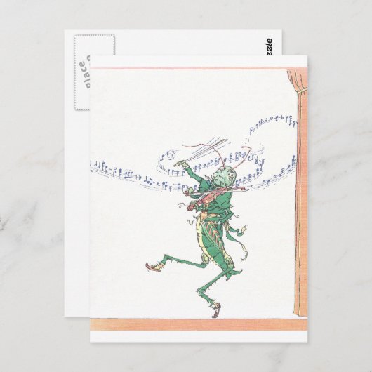 Carte Postale Grasshopper Musical Jouer Violon (Devant / Derrière)