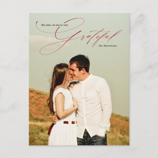 Carte Postale Grateful Red Calligraphy Chic Full Photo Holiday (Devant)