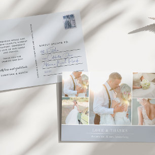 Carte Postale Gratitude chic Mariage Photo Collage Merci