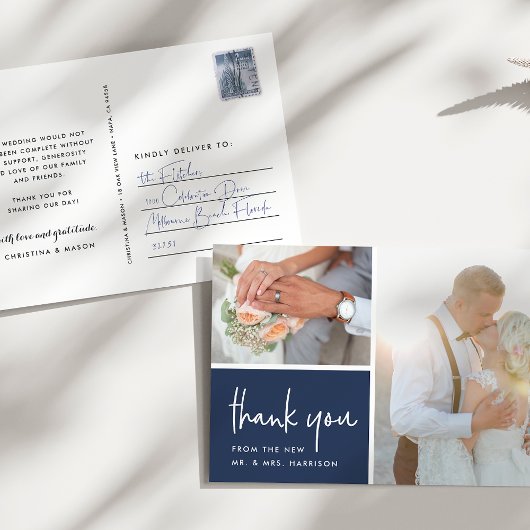Carte Postale Gratitude dans la marine | Merci photo Mariage