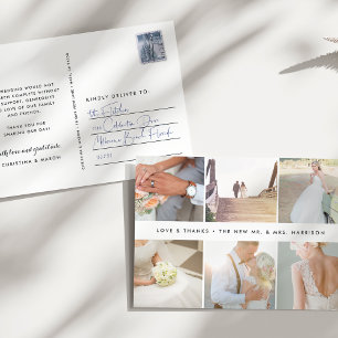 Carte Postale Gratitude moderne Mariage Photo Collage Merci