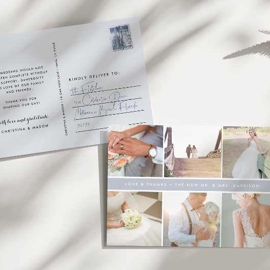 Carte Postale Gratitude moderne | Mariage Photo Collage Merci