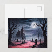 Carte Postale Graveyard gothique sous Pleine lune (Devant / Derrière)