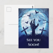 Carte Postale Graveyard Zombie éffrayant (bleu minuit) (Devant / Derrière)