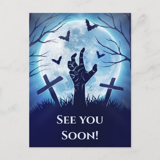 Carte Postale Graveyard Zombie éffrayant (bleu minuit) (Devant)