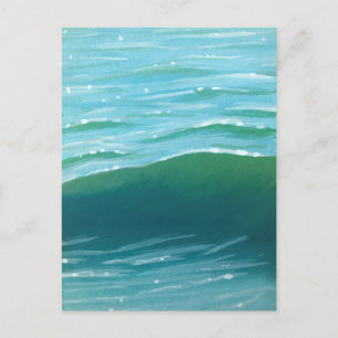 Carte Postale Gravure Bleu étincelant et Vagues vertes