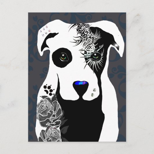 Carte Postale Gray Pit bull dog tattoos and piercing rose (Devant)