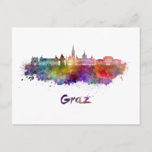 Carte Postale Graz skyline in watercolor
