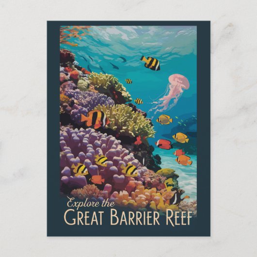 Carte Postale Great Barrie Reef Queensland Travel Art Vintage (Devant)