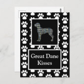 Carte Postale Great Dane Dog Baisers Silhouette Jaune&Grille Ble (Devant / Derrière)