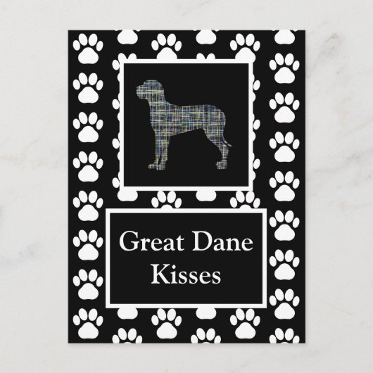 Carte Postale Great Dane Dog Baisers Silhouette Jaune&Grille Ble (Devant)