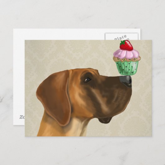 Carte Postale Great Dane et Cupcake (Devant / Derrière)