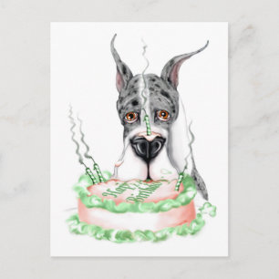 Carte Postale Great Dane Merle gâteau d'anniversaire