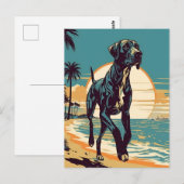 Carte Postale Great Dane sur une plage tropicale au coucher du s (Devant / Derrière)