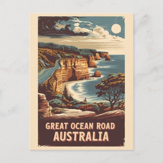 Carte Postale Great Ocean Road Australie Illustration Art Voyage (Devant)