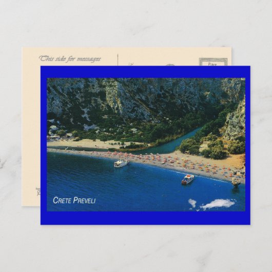 Carte Postale Grèce, Crète, plage à Preveli, Méditerranée (Devant / Derrière)
