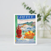Carte Postale Grèce, fruits sur table, fenêtre vue paysage (Debout devant)