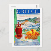 Carte Postale Grèce, fruits sur table, fenêtre vue paysage (Devant / Derrière)