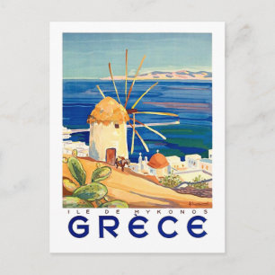 Carte Postale Grèce, île de Mykonos, moulin à vent en bord de me