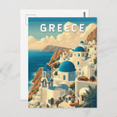 Carte Postale Grèce Illustration Voyage Art Vintage (Devant / Derrière)