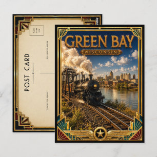 Carte Postale Green Bay Wisconsin Art Déco vintage de l'âge d'or
