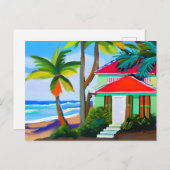 Carte Postale Green Beach House, Palm Trees et Océan (Devant / Derrière)
