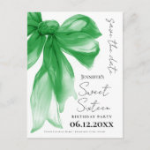 Carte Postale Green Bow Coquette Sweet 16 Save the Date  (Devant)