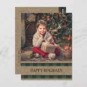 Carte Postale Green Buffalo Plaid Photo Joyeuses Fêtes (Devant / Derrière)