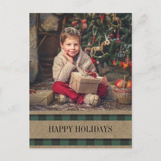 Carte Postale Green Buffalo Plaid Photo Joyeuses Fêtes (Devant)