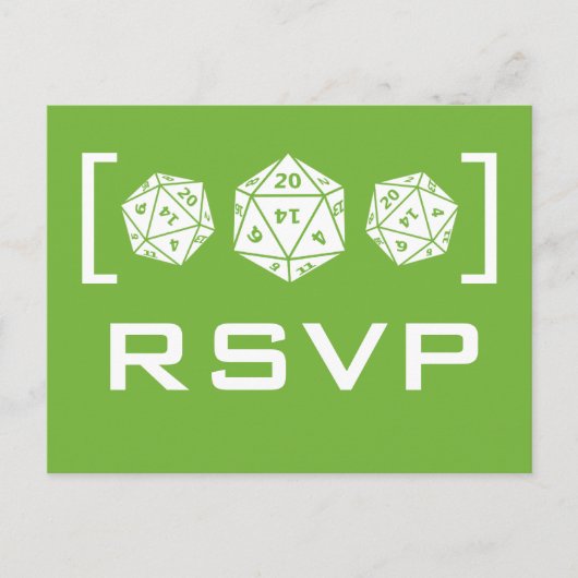 Carte postale Green D20 Dice Gamer RSVP (Devant)