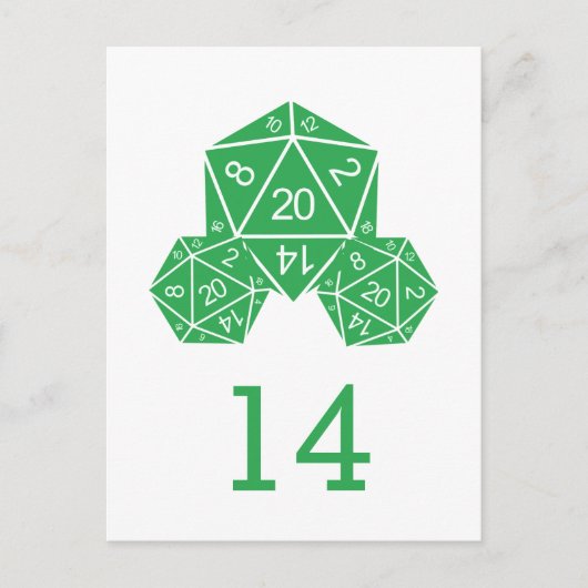 Carte postale Green D20 Dice Table Number (Devant)
