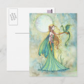 Carte Postale Green Fairy and Dragon Imaginaire Art (Devant / Derrière)